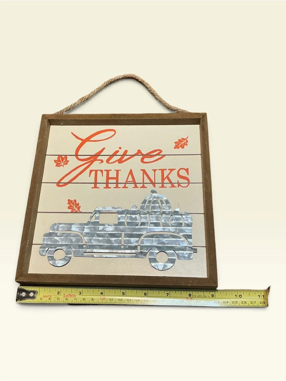 💟Give Thanks Wall Sign - Orange and Silver Autumn Decor